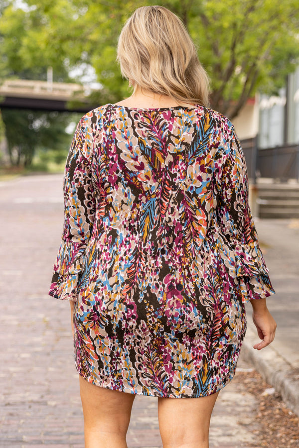 Chic Soul plus size clothing, long sleeve olive and floral dress