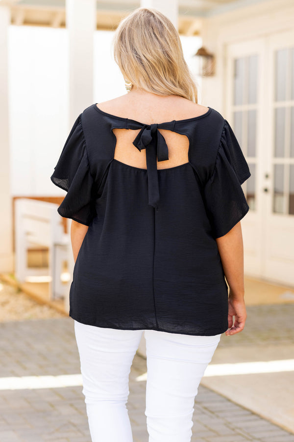 Chic Soul plus size clothing, black bell sleeve top