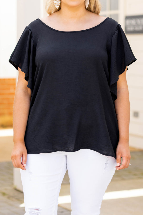 Chic Soul plus size clothing, black bell sleeve top