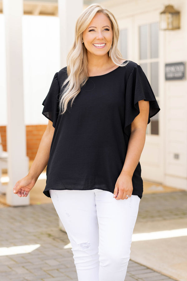 Chic Soul plus size clothing, black bell sleeve top