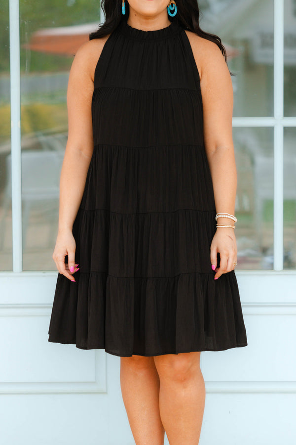 Chic Soul plus size clothing, black ruffle tiered halter neck dress
