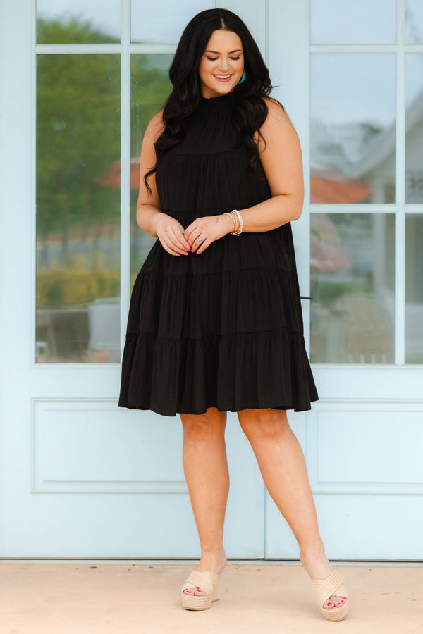 Chic Soul plus size clothing, black ruffle tiered halter neck dress