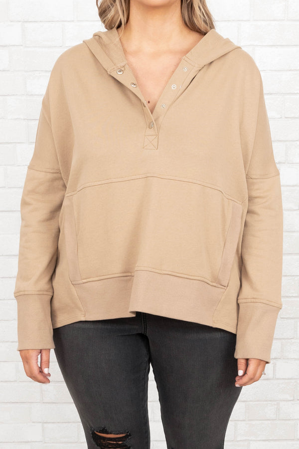 Chic Soul plus size clothing, khaki colored hoodie with pockets