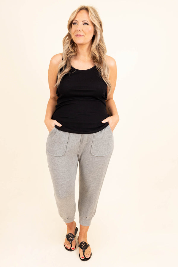 Chic Soul plus size clothing, heather gray joggers with pockets