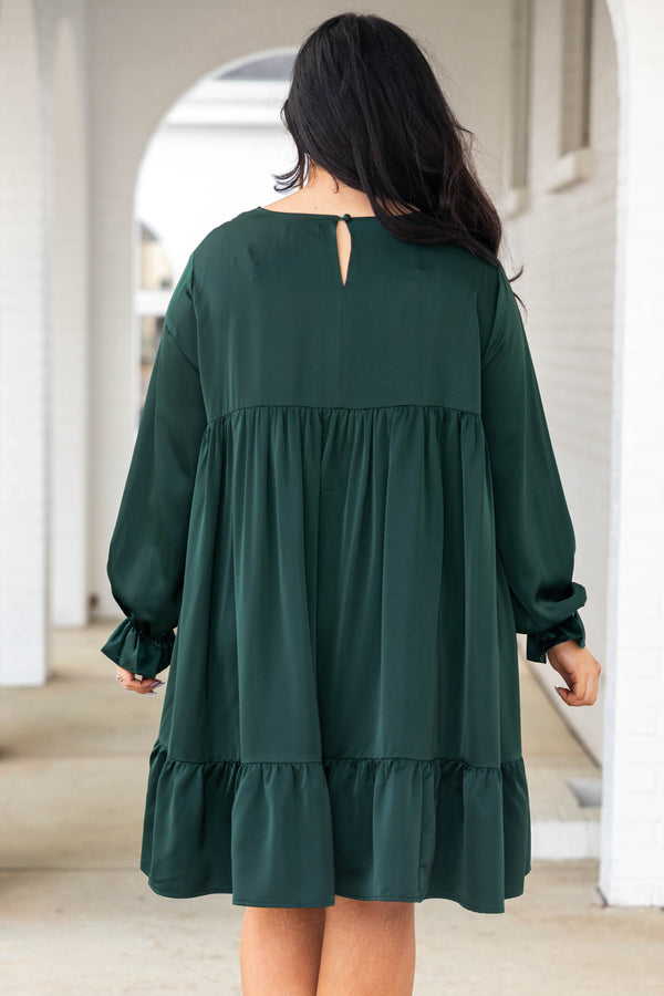 Chic Soul plus size clothing, green flowy dress with ruffle detailing