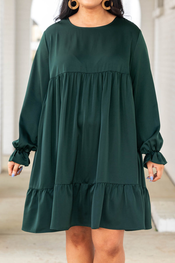 Chic Soul plus size clothing, green flowy dress with ruffle detailing