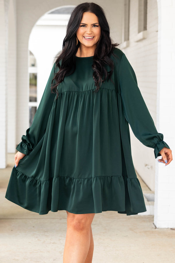 Chic Soul plus size clothing, green flowy dress with ruffle detailing