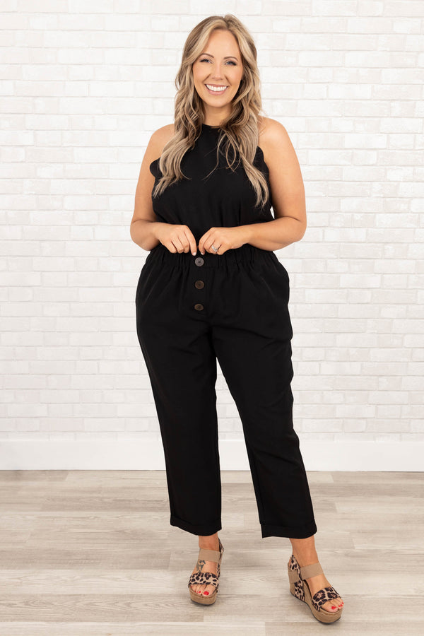 Chic Soul plus size clothing, black halter tank with scalloped hemline and around the sleeves