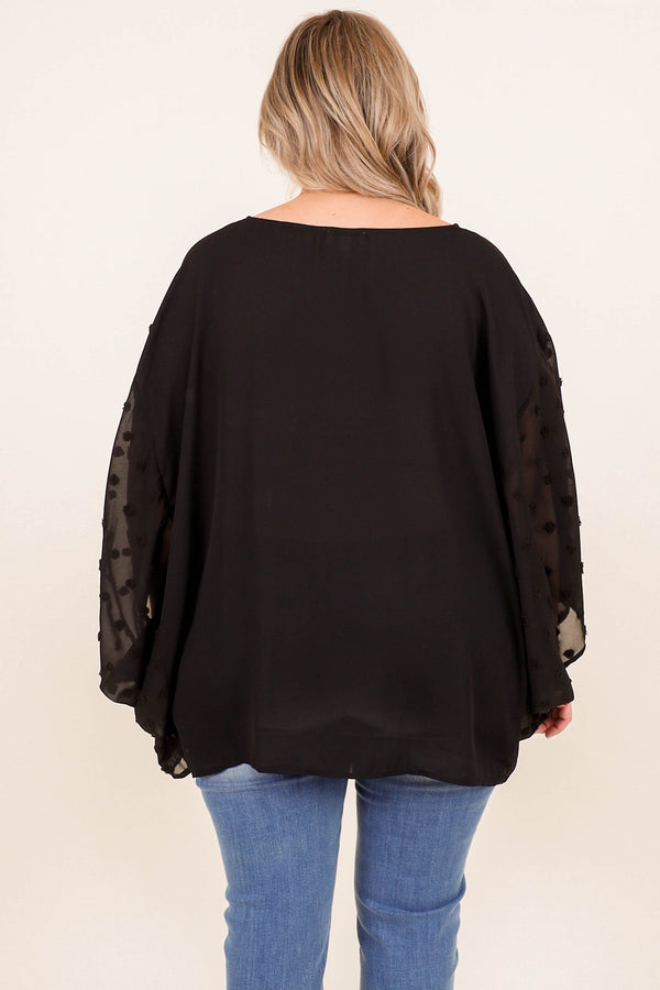 Chic Soul plus size clothing, black 3/4 length bell sleeve top