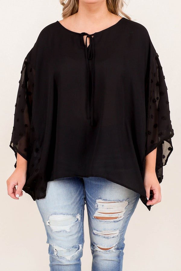 Chic Soul plus size clothing, black 3/4 length bell sleeve top