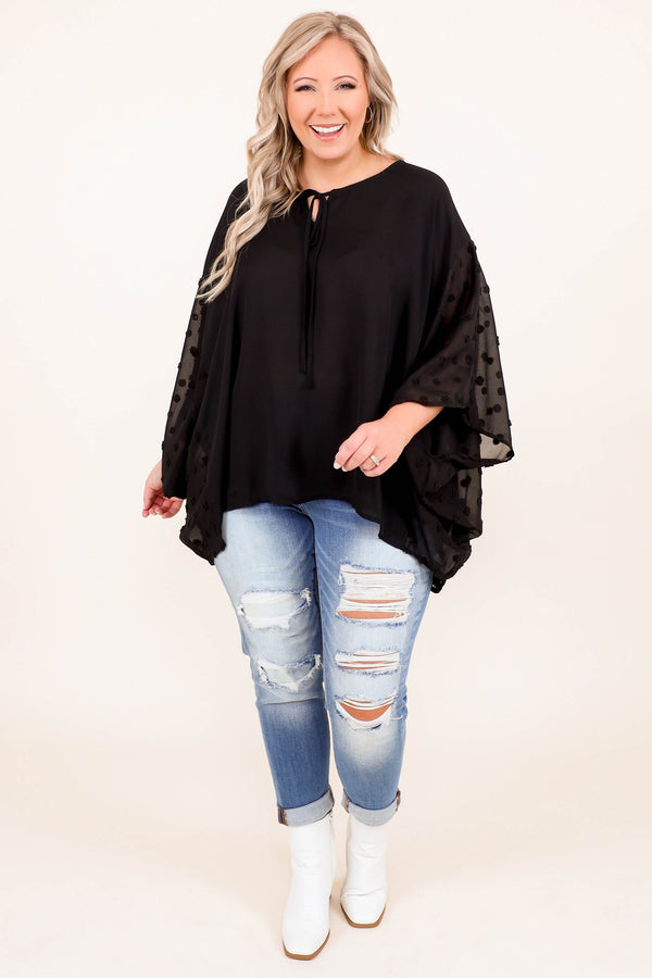 Chic Soul plus size clothing, black 3/4 length bell sleeve top