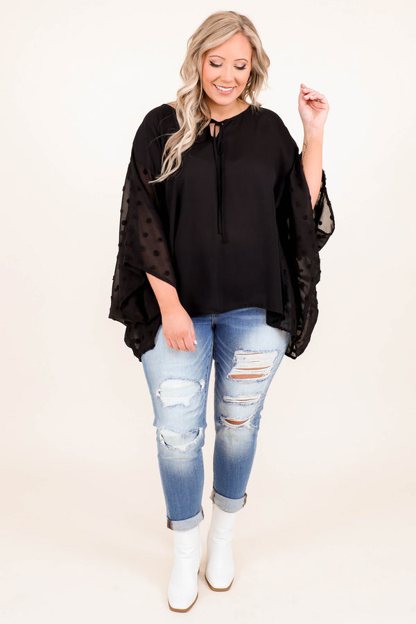 Chic Soul plus size clothing, black 3/4 length bell sleeve top