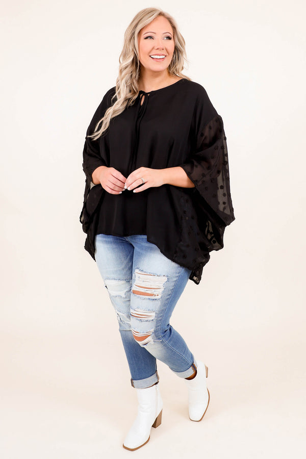Chic Soul plus size clothing, black 3/4 length bell sleeve top