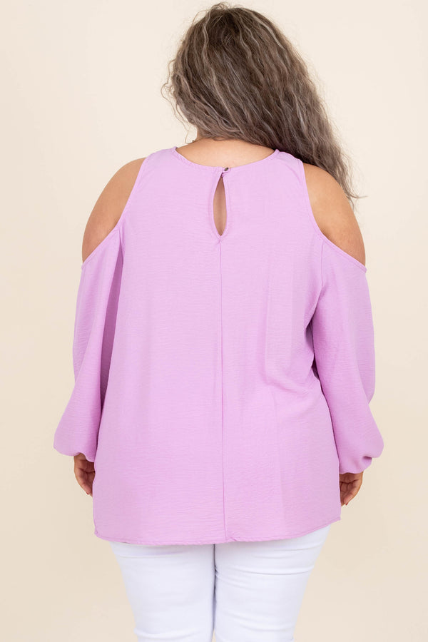 Chic Soul plus size clothing, orchid pinkish purple halter cutout long bubble sleeve top