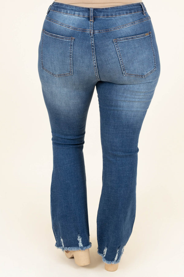 Chic Soul plus size clothing, dark wash distressed flare jeans