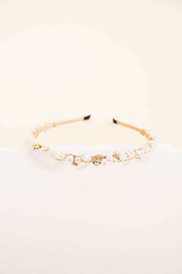 Chic Soul plus size clothing, white crystal and pearl headband