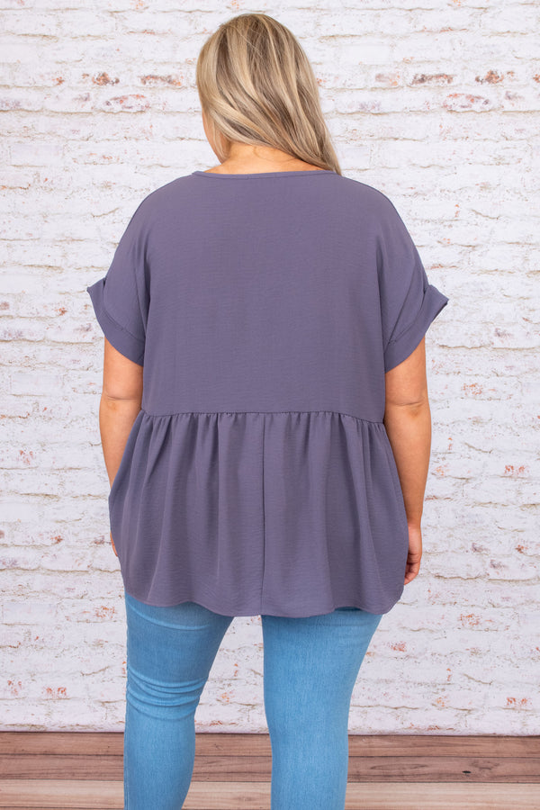 top, casual top, babydoll top, grey, gray, short sleeve
