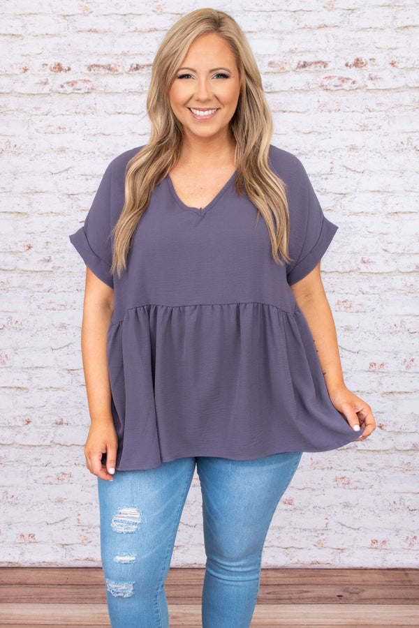 top, casual top, babydoll top, grey, gray, short sleeve