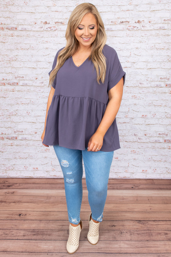 top, casual top, babydoll top, grey, gray, short sleeve
