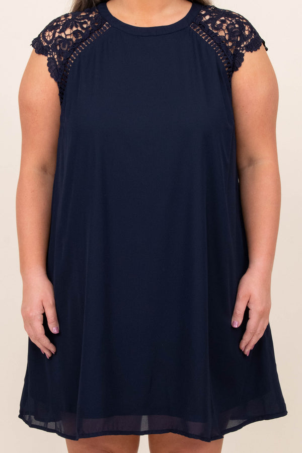 dress, casual, blue, navy, lace, short sleeve