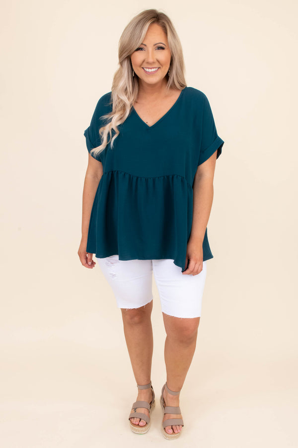 shirt, top, baby doll, short sleeve, teal, v neck, loose, comfy