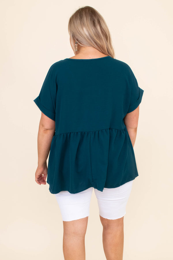 shirt, top, baby doll, short sleeve, teal, v neck, loose, comfy