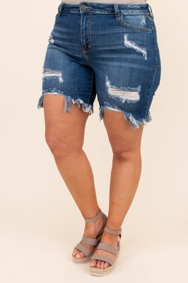 shorts, cut offs, blue, faded, ripped, fitted, denim