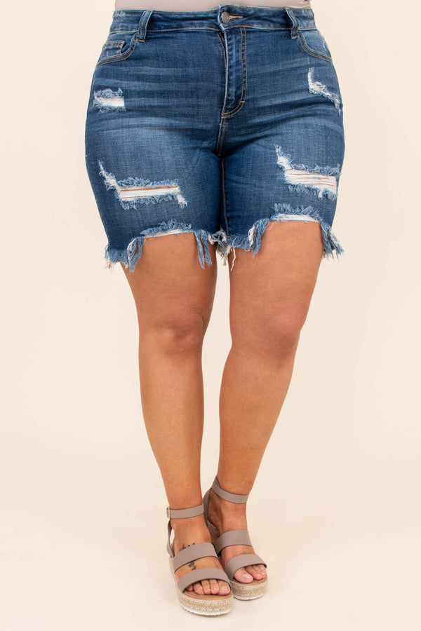 shorts, cut offs, blue, faded, ripped, fitted, denim