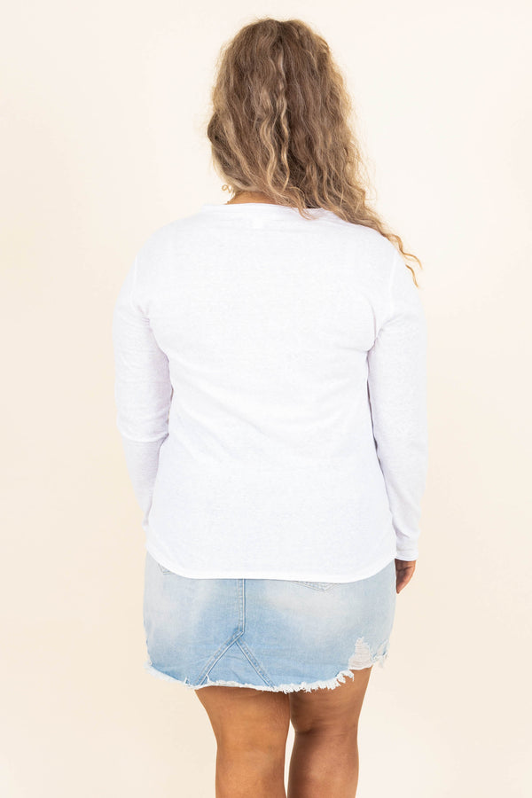 Chic Soul plus size clothing, white long sleeves v neck top