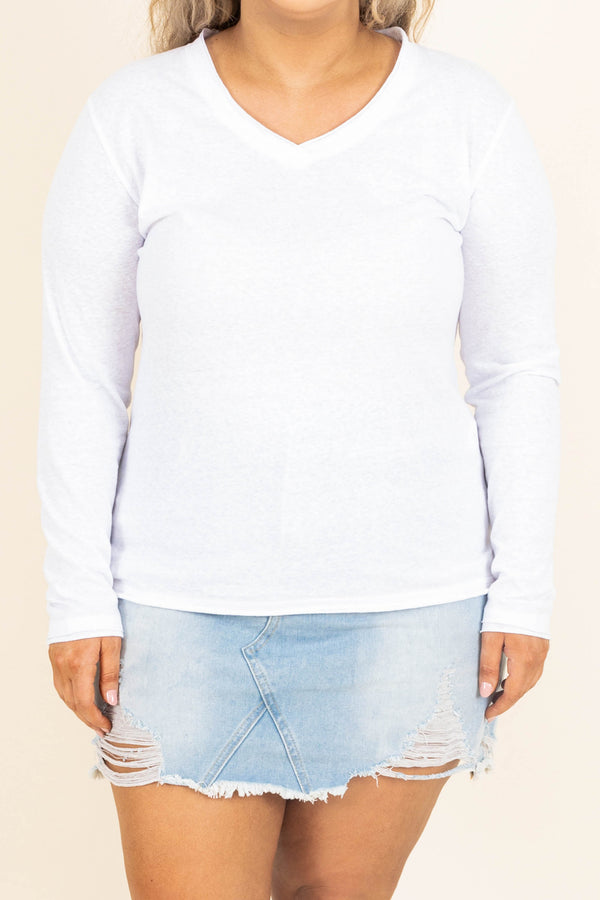 Chic Soul plus size clothing, white long sleeves v neck top