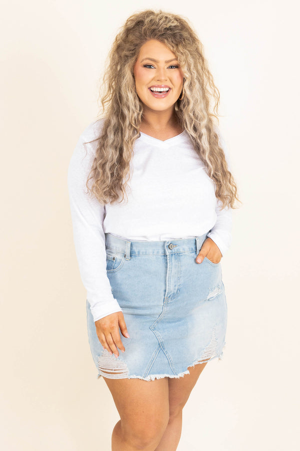 Chic Soul plus size clothing, white long sleeves v neck top