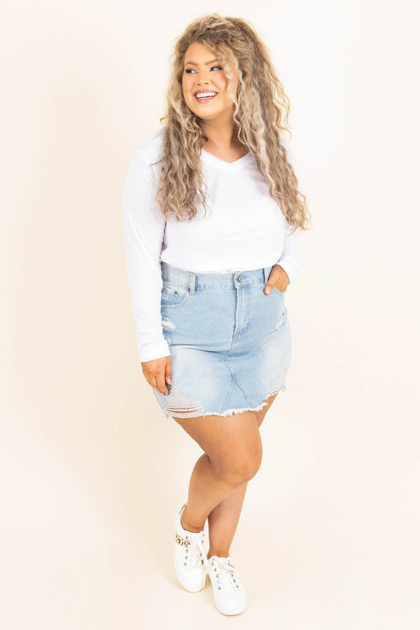 Chic Soul plus size clothing, white long sleeves v neck top