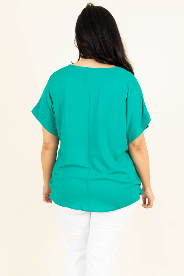 Chic Soul plus size clothing, emerald flowy top with v neck