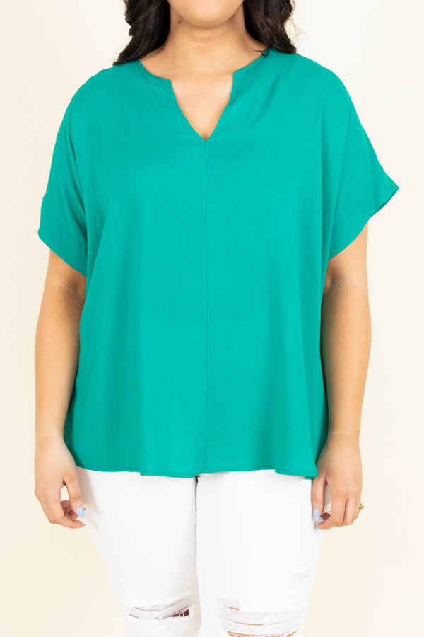 Chic Soul plus size clothing, emerald flowy top with v neck