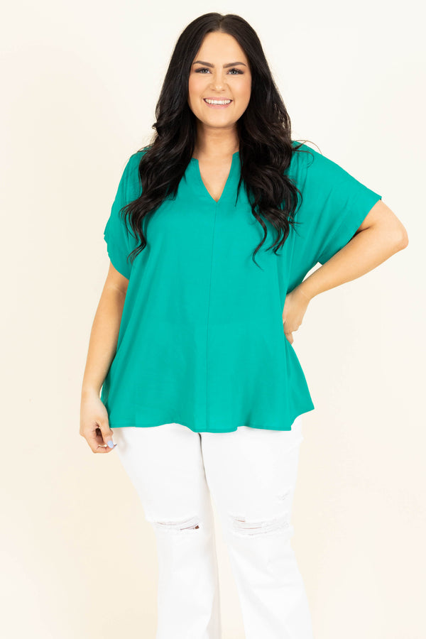 Chic Soul plus size clothing, emerald flowy top with v neck