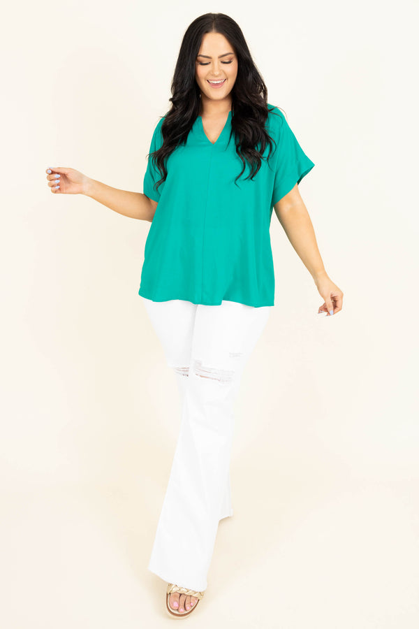 Chic Soul plus size clothing, emerald flowy top with v neck