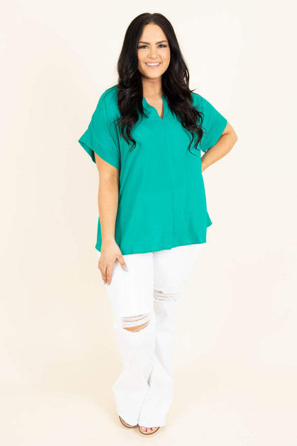 Chic Soul plus size clothing, emerald flowy top with v neck