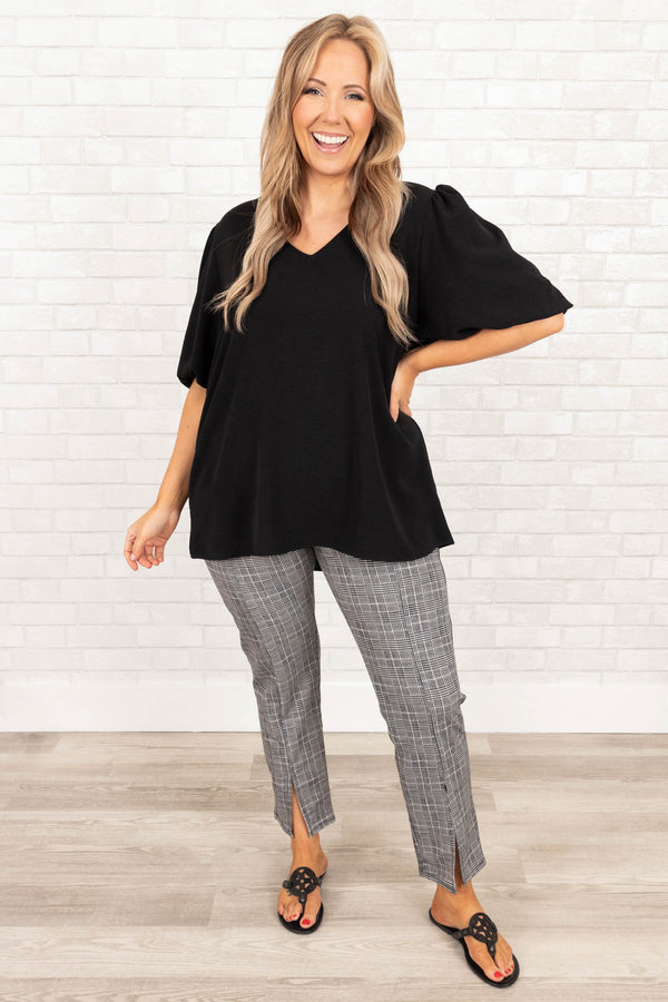 Chic Soul plus size clothing, black and white plaid pattern pants