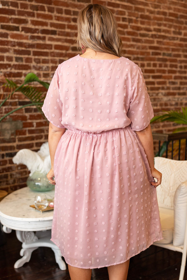 Chic Soul plus size clothing, mauve swiss dotted mid dress