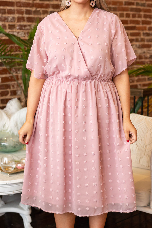 Chic Soul plus size clothing, mauve swiss dotted mid dress