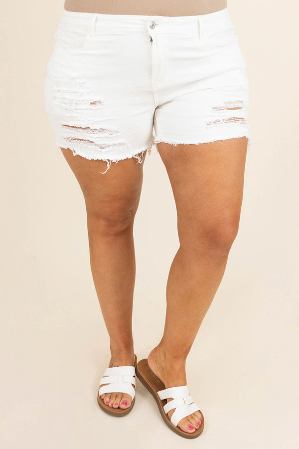 Chic Soul plus size clothing, white denim distressed shorts