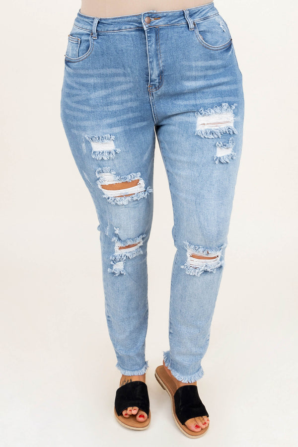 Chic Soul plus size clothing, light wash high waisted distressed denim skinny jeans