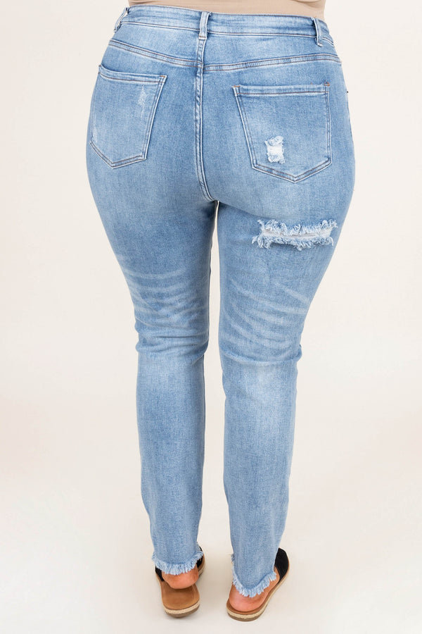 Chic Soul plus size clothing, light wash high waisted distressed denim skinny jeans