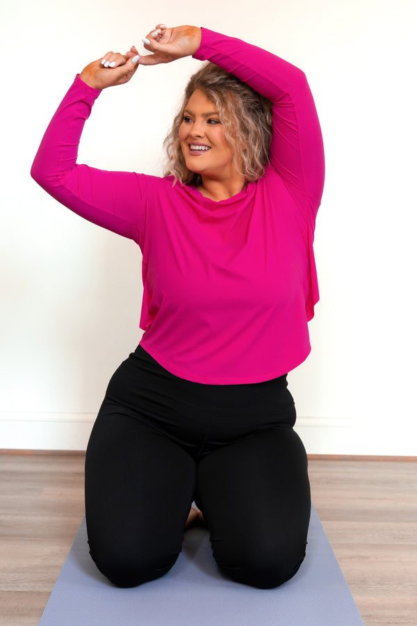 Chic Soul plus size clothing, fuchsia pink activewear long sleeves top