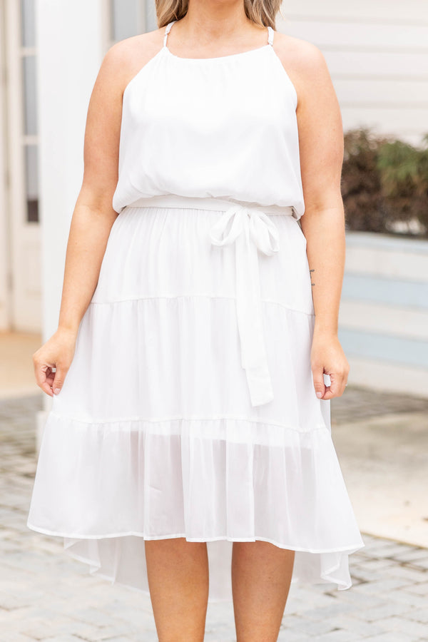 Chic Soul plus size clothing, ivory cinched waist halter top midi dress