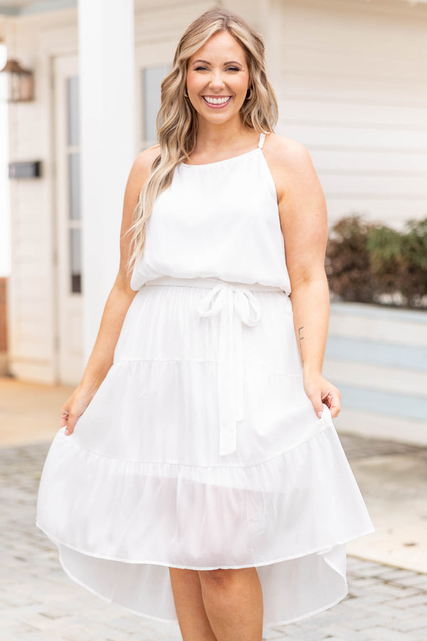 Chic Soul plus size clothing, ivory cinched waist halter top midi dress