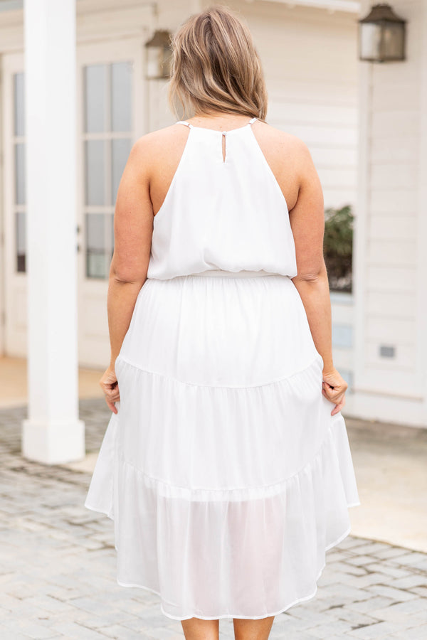 Chic Soul plus size clothing, ivory cinched waist halter top midi dress