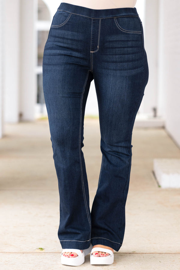 Chic Soul plus size clothing, dark wash flare jeggings