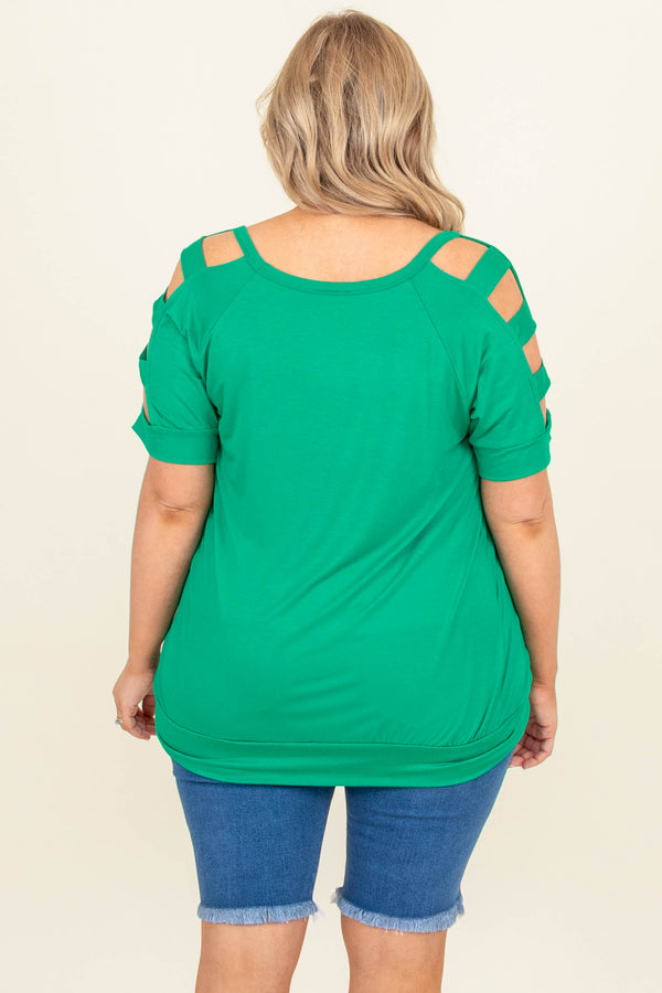 Chic Soul plus size clothing, solid green short sleeve casual top