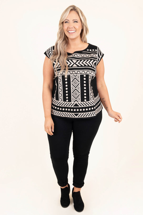 Chic Soul plus size clothing, black taupe short sleeve top